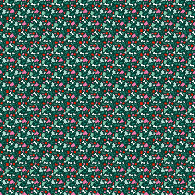 Dog Christmas Ditsy — Deep Green